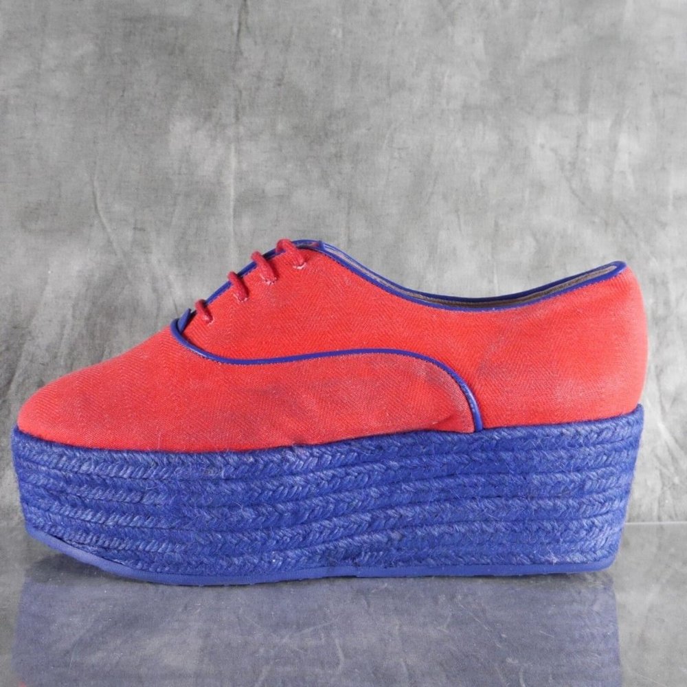 NWOB MISSONI Distressed Red Canvas w/ Navy Jute Platform Sneakers 9 US 39 EU